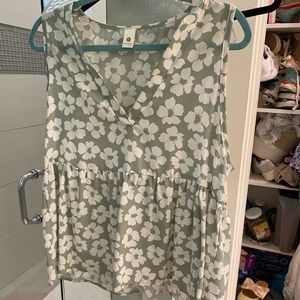 Green and white floral tank
